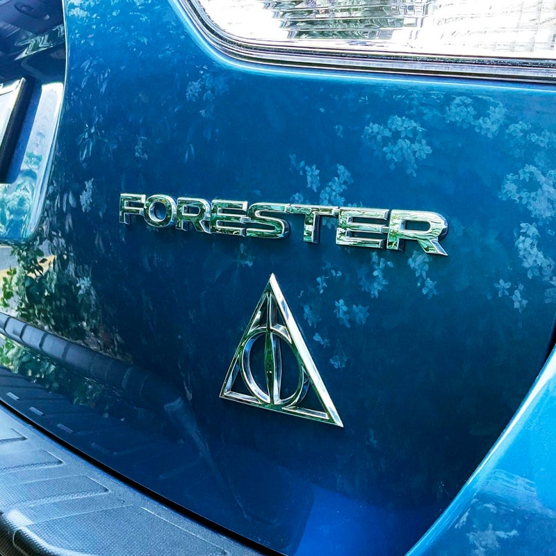 Fan Emblems Deathly Hallows Car Emblem - Harry Potter Symbol 3D Auto Badge - Color: Chrome - Size: 3.7 x 3.2 x 0.2 inches - Officially Licensed Wizarding World Car Accessories - Image 4
